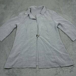 Fridaze Blazer Womens Medium‎ Gray Linen Tunic 3/4 Sleeve Preppy Chic